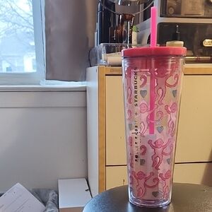 Roller Rabbit x Starbucks Pink Monkey Tumbler with Straw